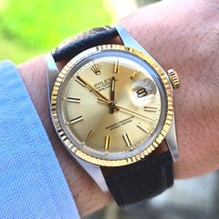 Rolex Datejust 36 Oyster Perpetual 1601 Gold Sunburst Dial 18k Gold Steel 16013