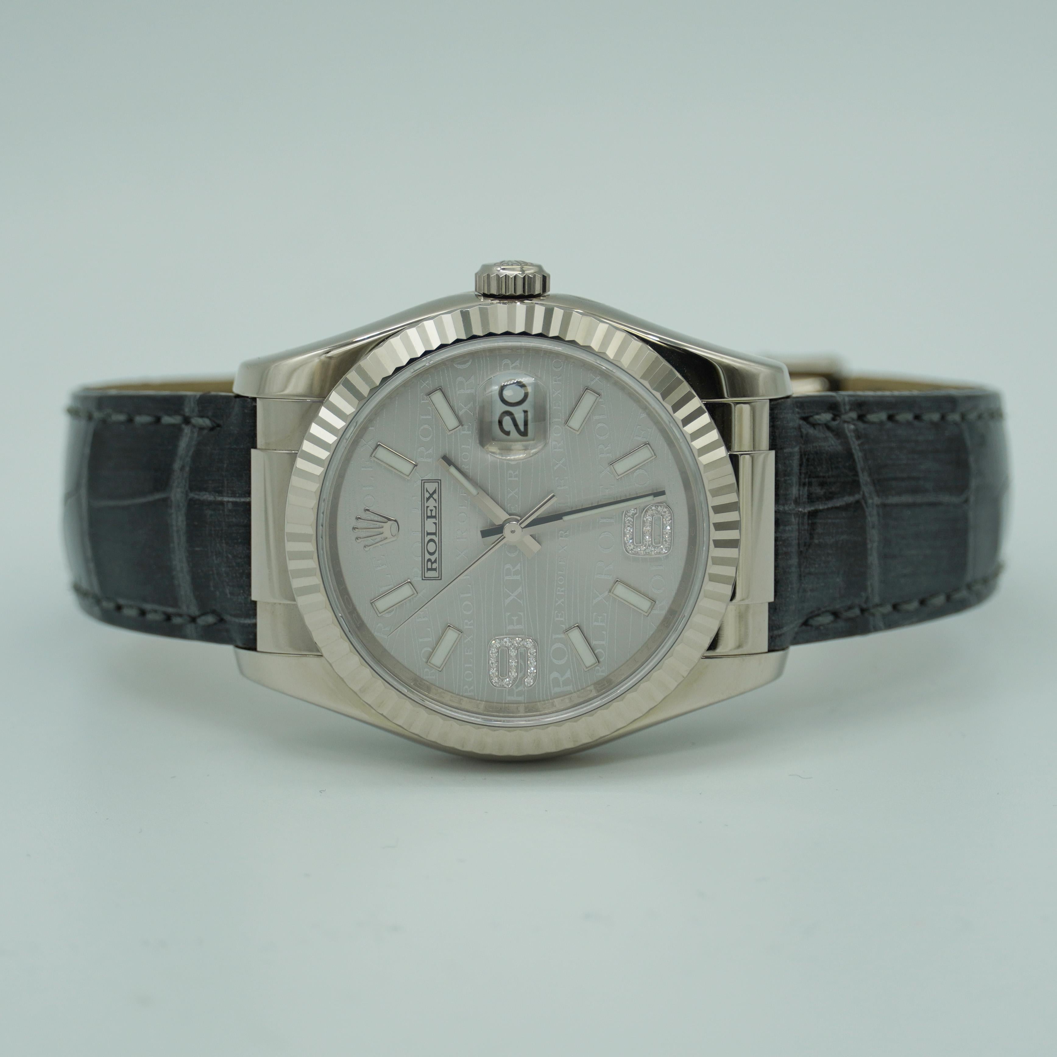 Round Cut Rolex Datejust 36 Oyster Perpetual Datejust White Wave Dial REF: 116139 For Sale