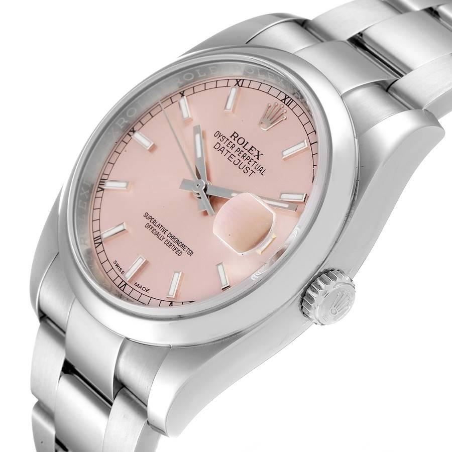 Men's Rolex Datejust 36 Pink Baton Dial Steel Mens Watch 116200 Box Card For Sale