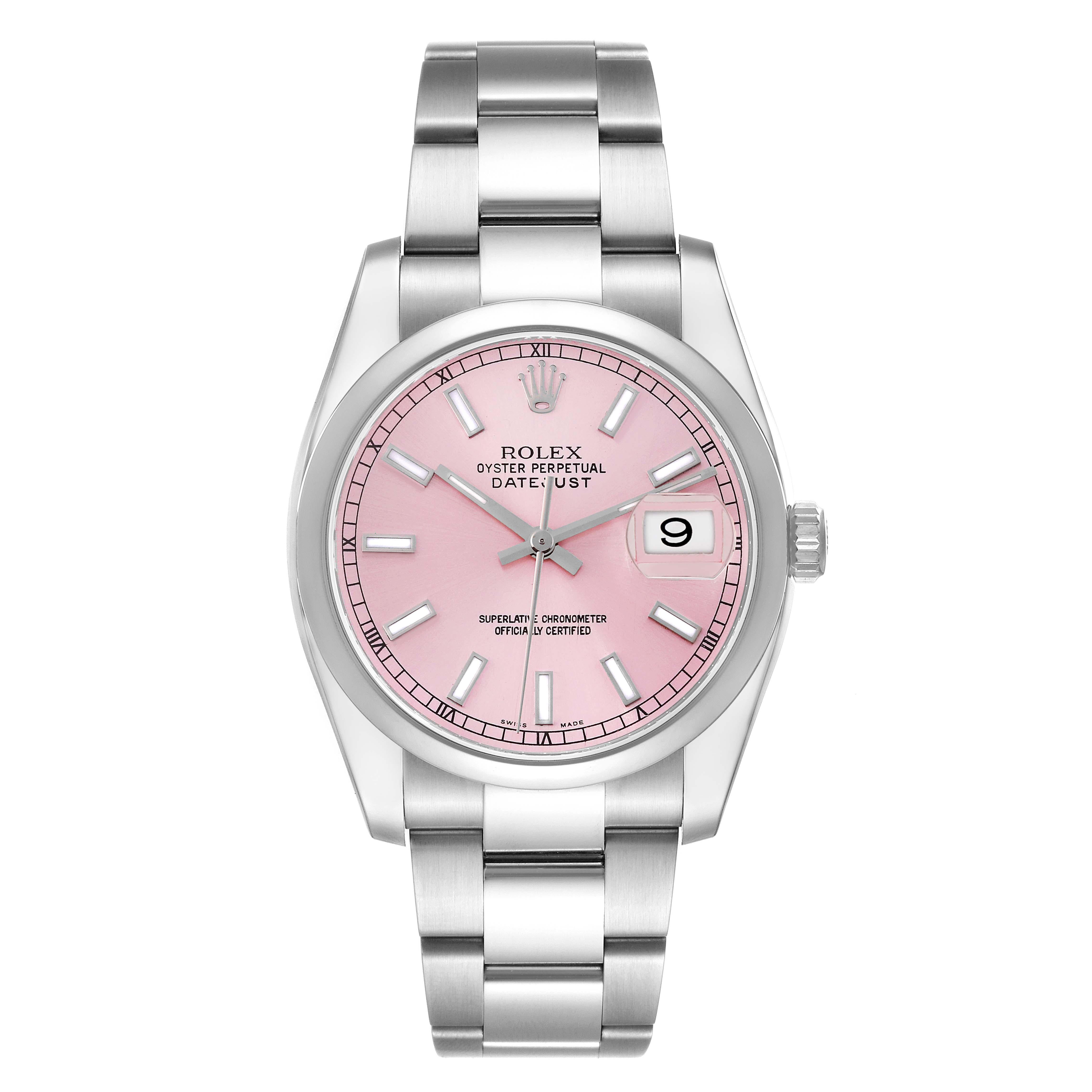 Men's Rolex Datejust 36 Pink Baton Dial Steel Mens Watch 116200