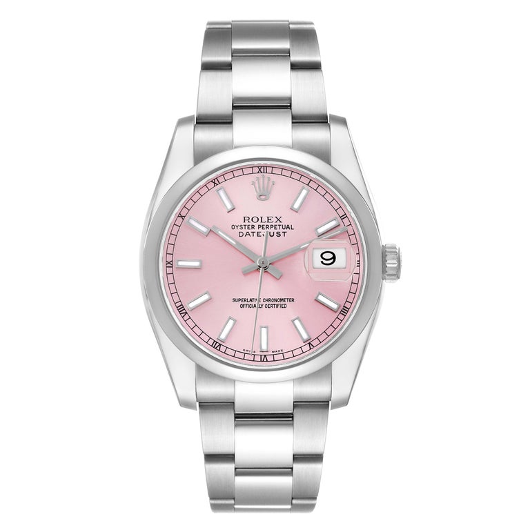 Rolex Datejust 36 Pink Baton Dial Steel Mens Watch 116200 at
