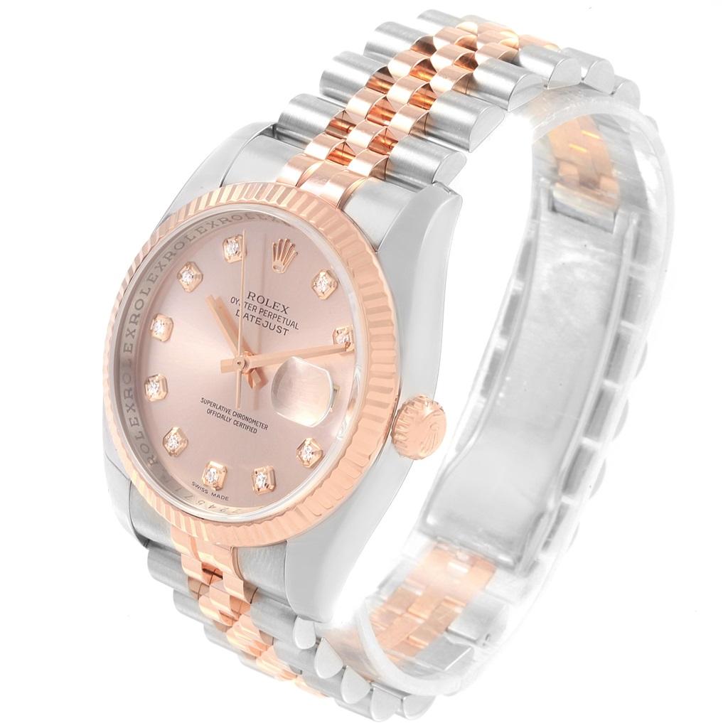 Rolex Datejust 36 Pink Dial Steel EveRose Gold Diamond Watch 126231 For Sale 3