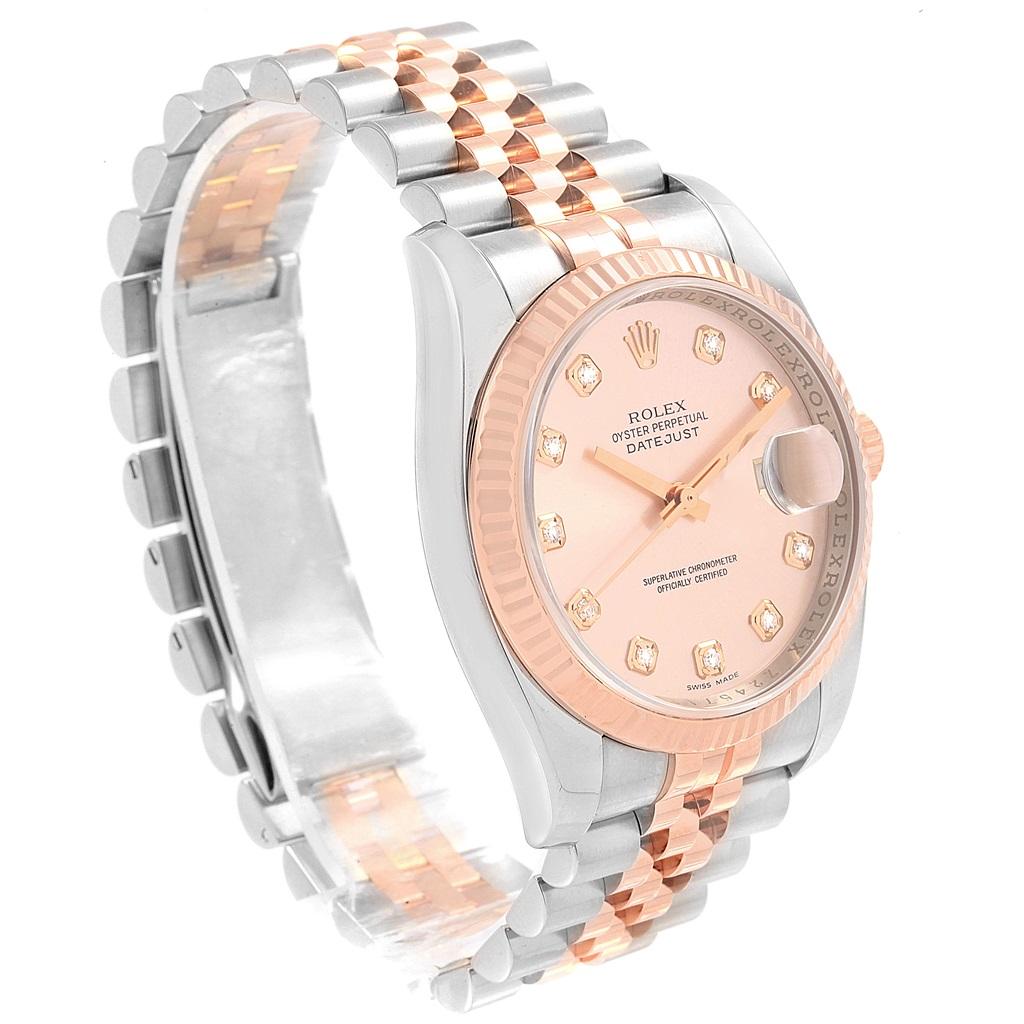 Women's or Men's Rolex Datejust 36 Pink Dial Steel EveRose Gold Diamond Watch 126231 For Sale