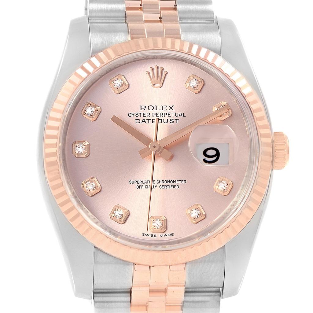 Rolex Datejust 36 Pink Dial Steel EveRose Gold Diamond Watch 126231 For Sale 1