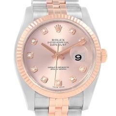 Rolex Datejust 36 Pink Dial Steel EveRose Gold Diamond Watch 126231
