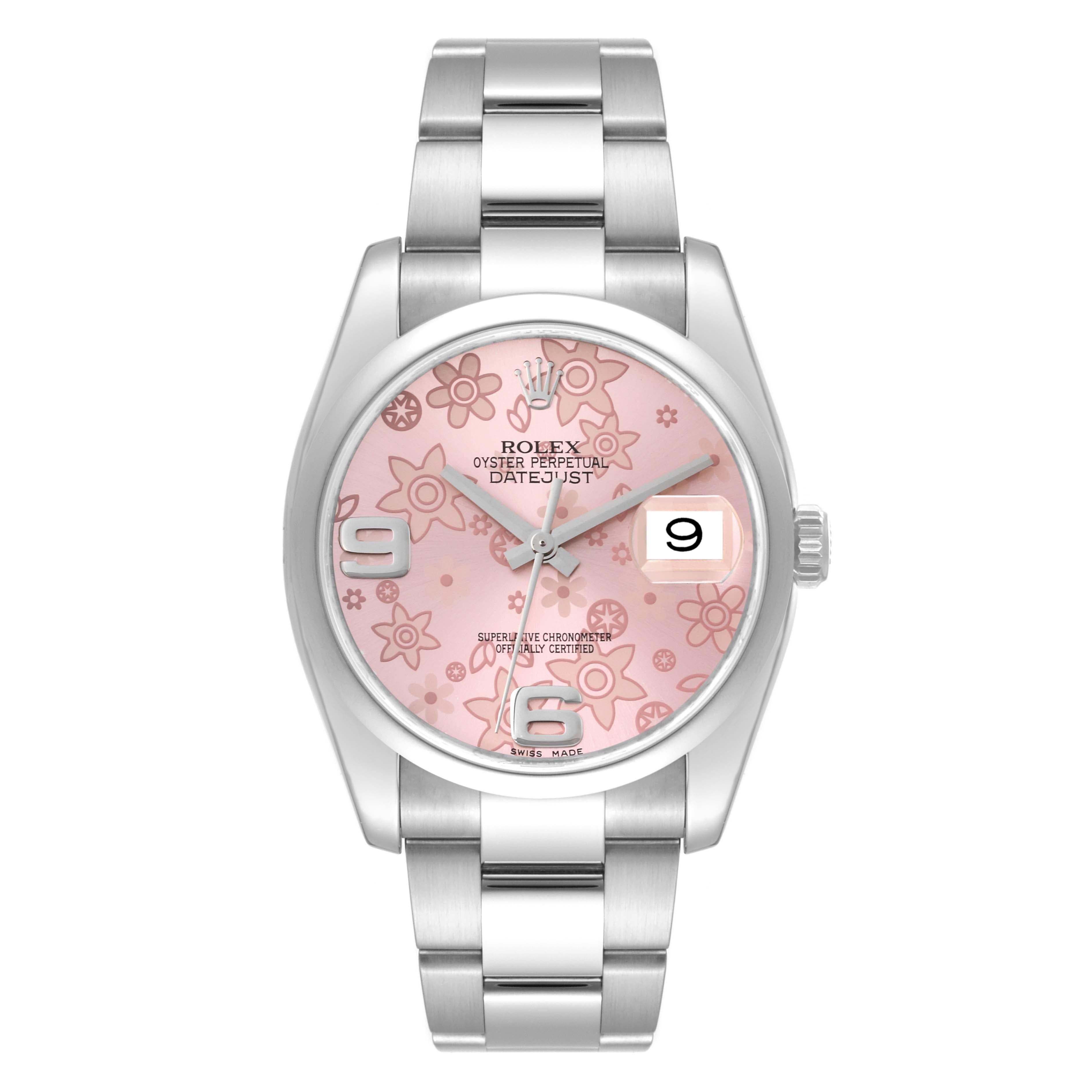 Rolex Datejust 36 Pink Floral Dial Steel Mens Watch 116200 Box Card 7