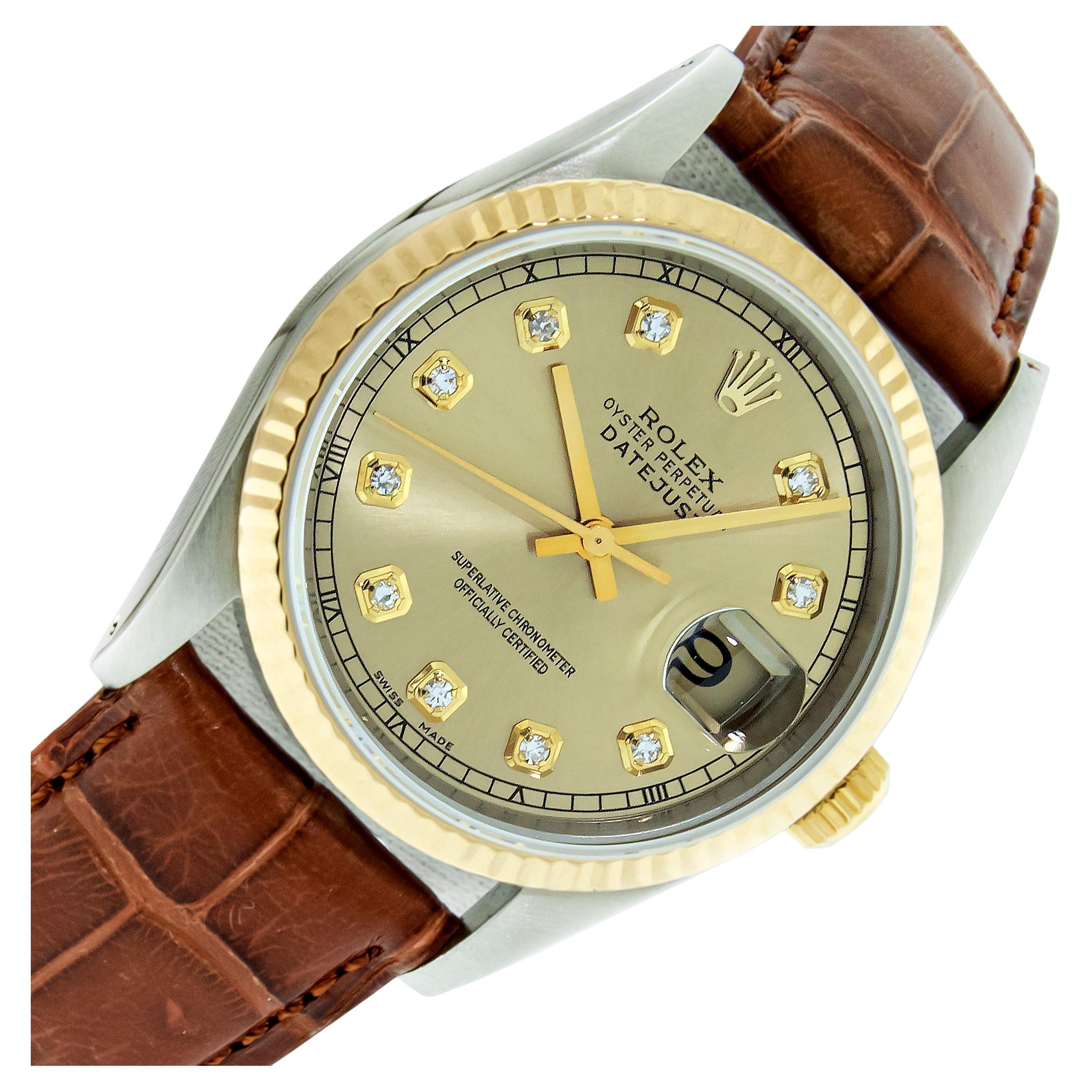 Rolex Datejust 16233 Black Diamond Dial Bezel 18 Karat Gold Steel Box