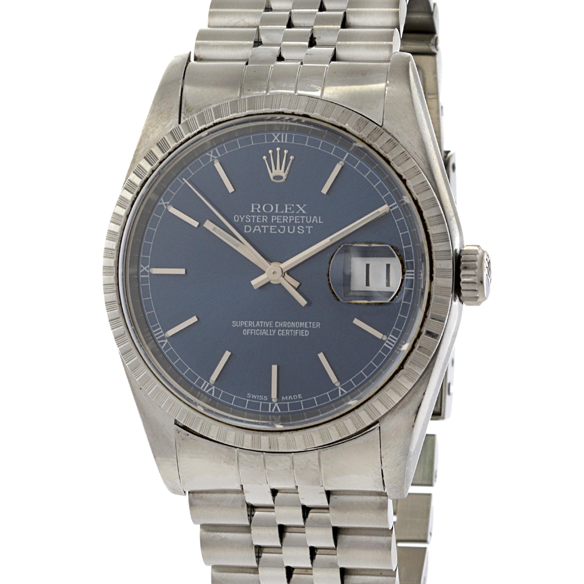 Rolex Datejust 36 Quickset Blue Dial Steel Bezel In Good Condition For Sale In New York, NY