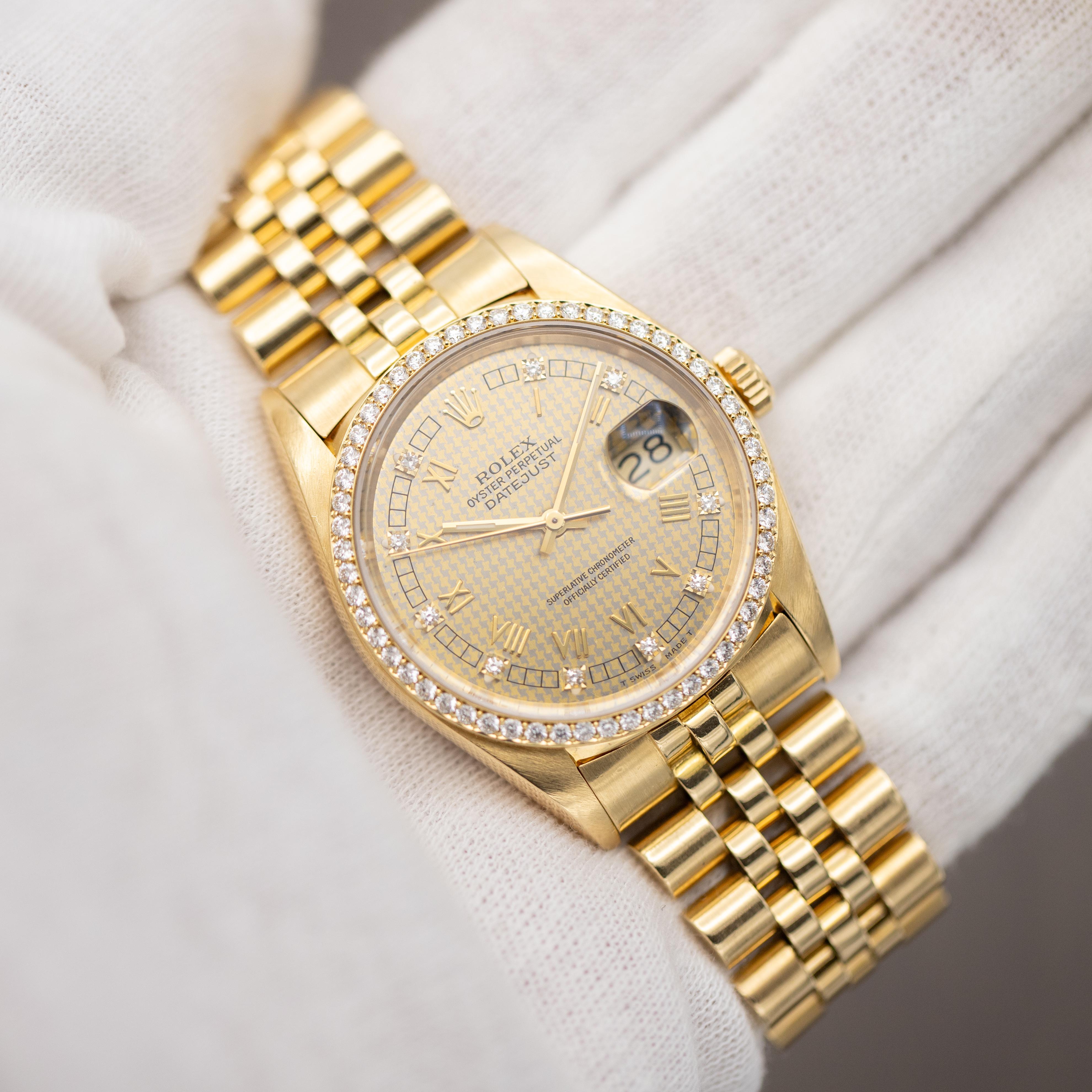 Rolex Datejust 36 - Rare Houndstooth Diamond Dial, Vintage 18k Yellow Gold watch 6