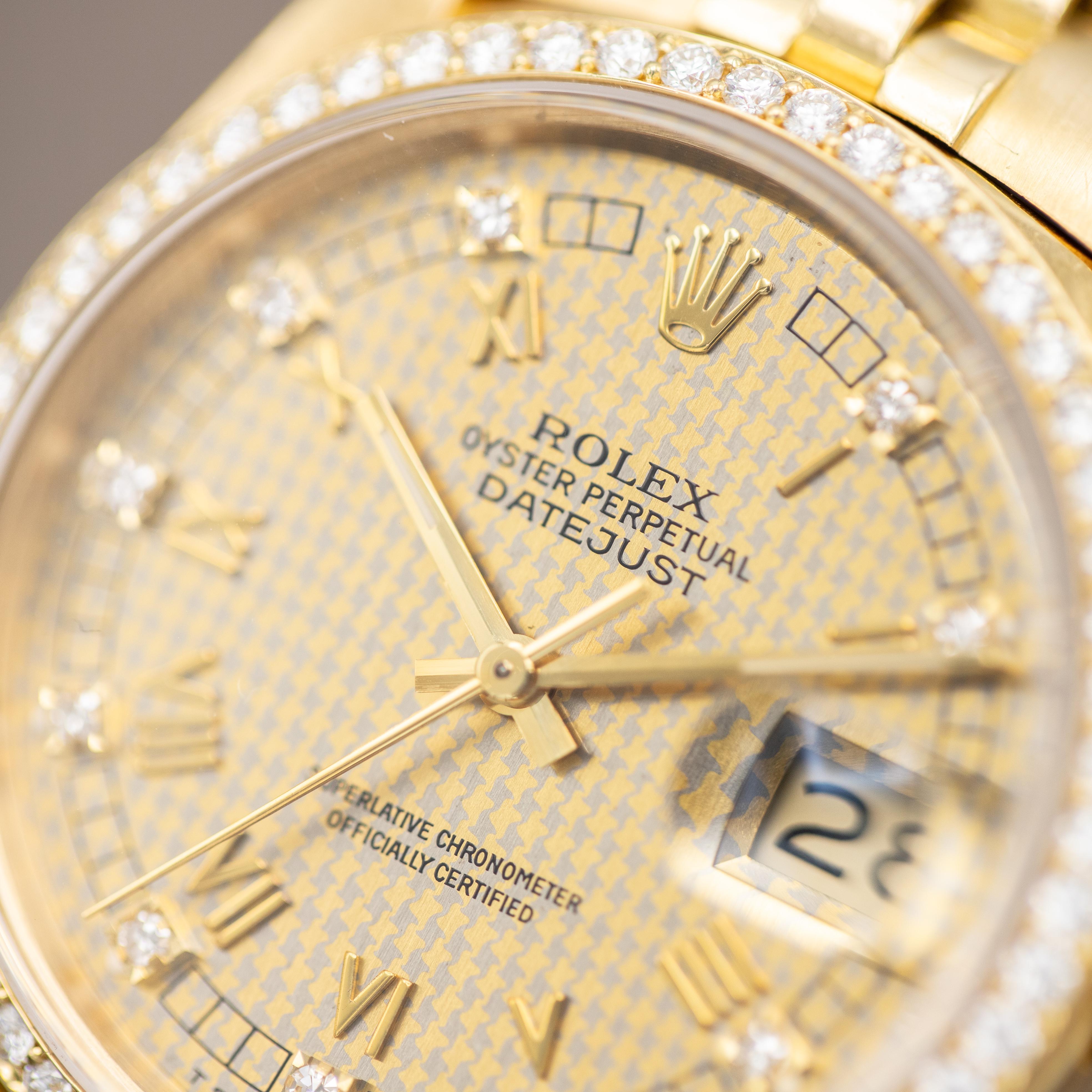 Modern Rolex Datejust 36 - Rare Houndstooth Diamond Dial, Vintage 18k Yellow Gold watch