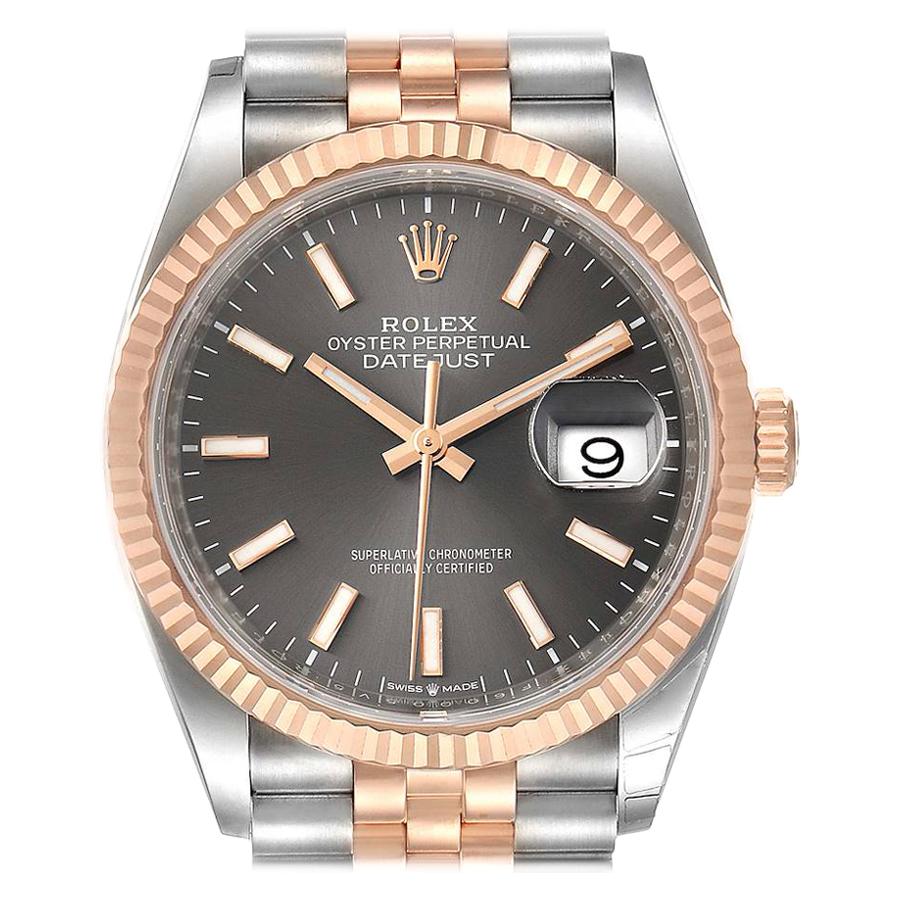 Rolex Datejust 36 Rhodium Dial Steel EverRose Gold Watch 126231 Box Card For Sale
