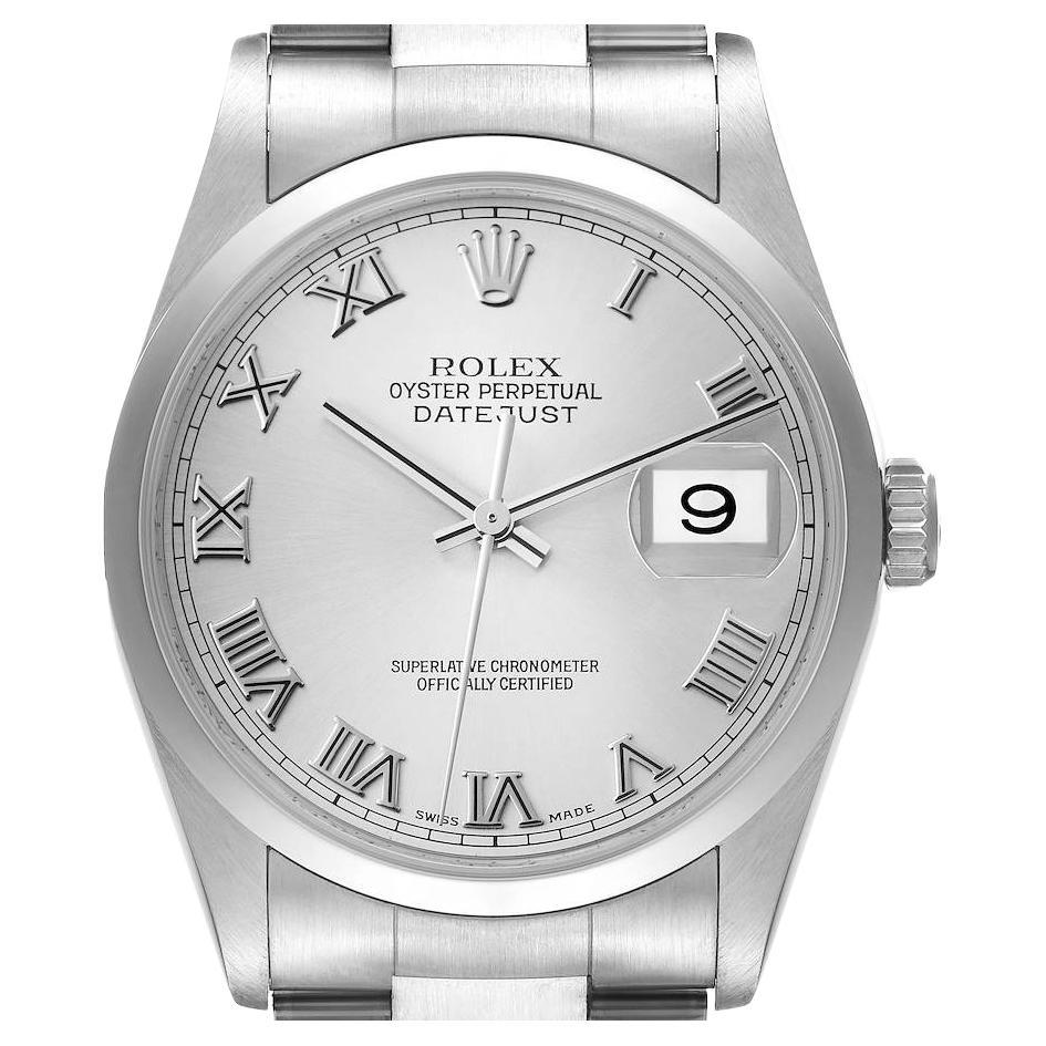 Rolex Datejust 36 Rhodium Roman Dial Steel Mens Watch 16200 Box Papers