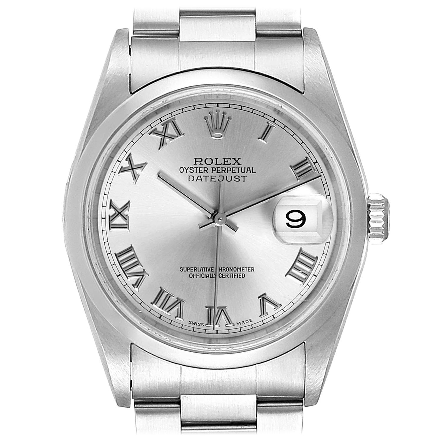 Rolex Datejust 36 Rhodium Roman Dial Steel Men’s Watch 16200