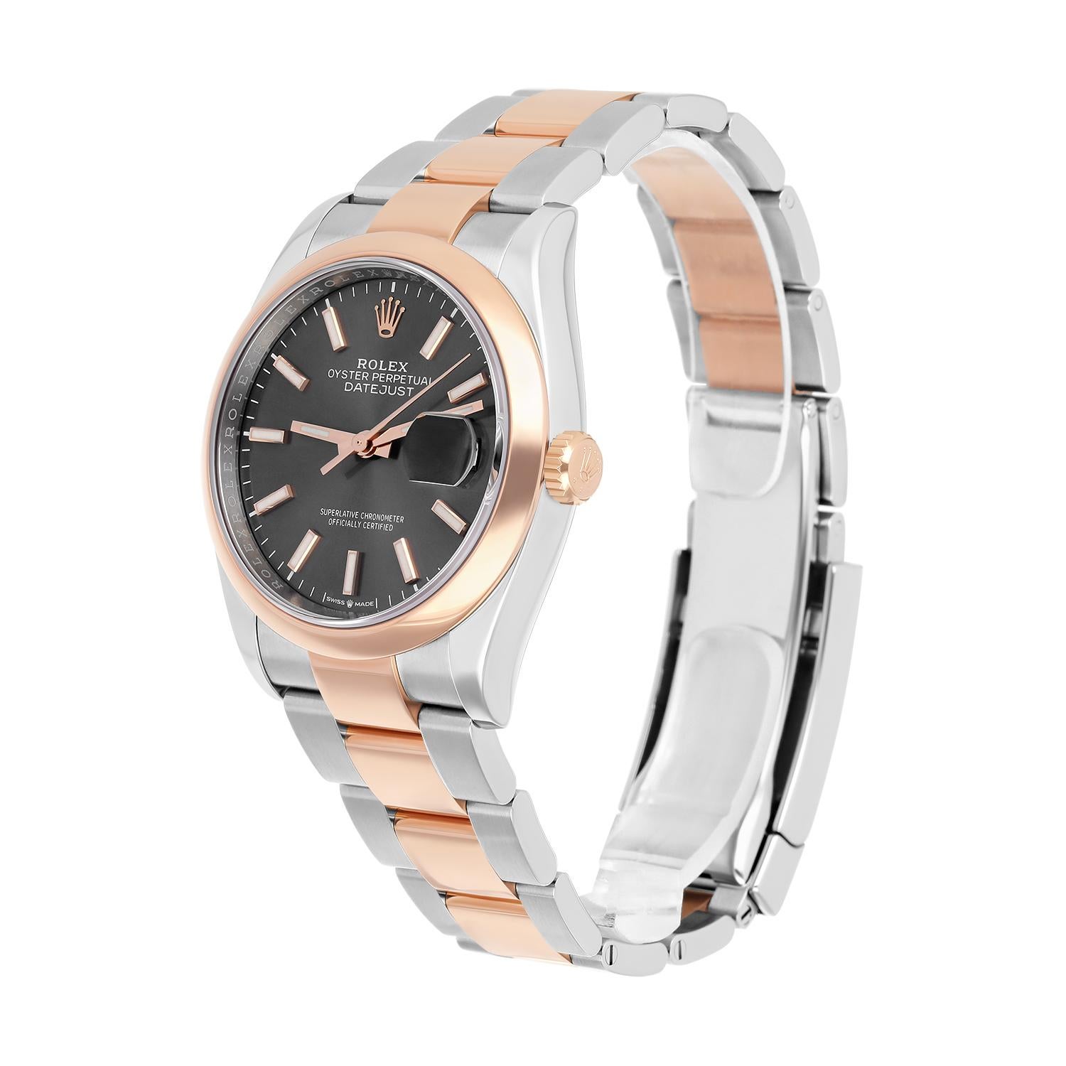 Modern Rolex Datejust 36 Rose Gold/Steel Dark Rhodium Index Dial, Domed Bezel Oyster