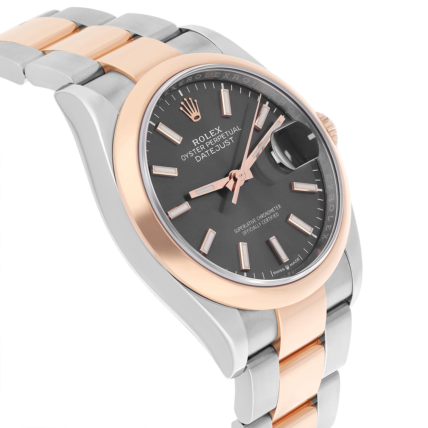Men's Rolex Datejust 36 Rose Gold/Steel Dark Rhodium Index Dial, Domed Bezel Oyster
