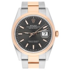 Rolex Datejust 36 Oro rosa/Acciaio Quadrante rodio scuro, lunetta bombata Oyster