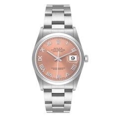 Rolex Datejust 36 Salmon Roman Dial Smooth Bezel Steel Mens Watch 16200