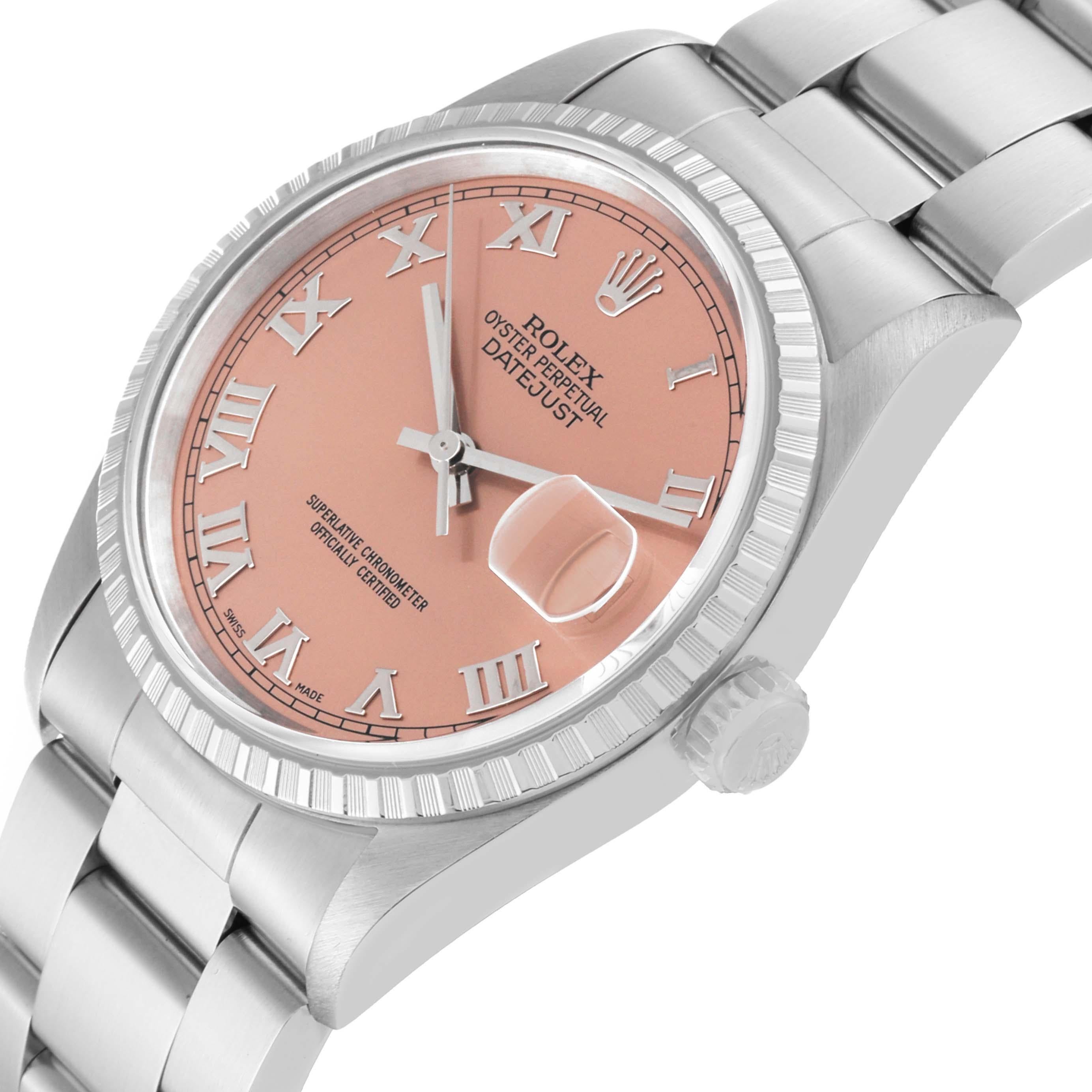 Rolex Datejust 36 Salmon Roman Dial Steel Mens Watch 16220 Box Papers For Sale 1