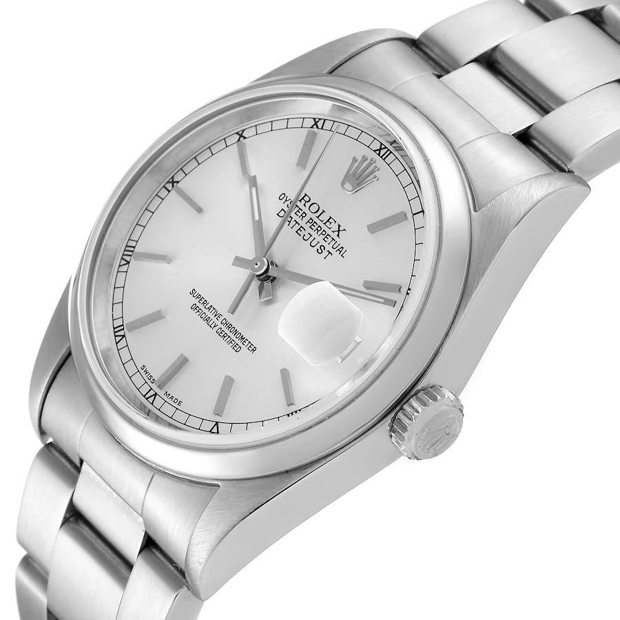 Rolex Datejust 36 Silver Baton Dial Steel Mens Watch 16200 For Sale 1