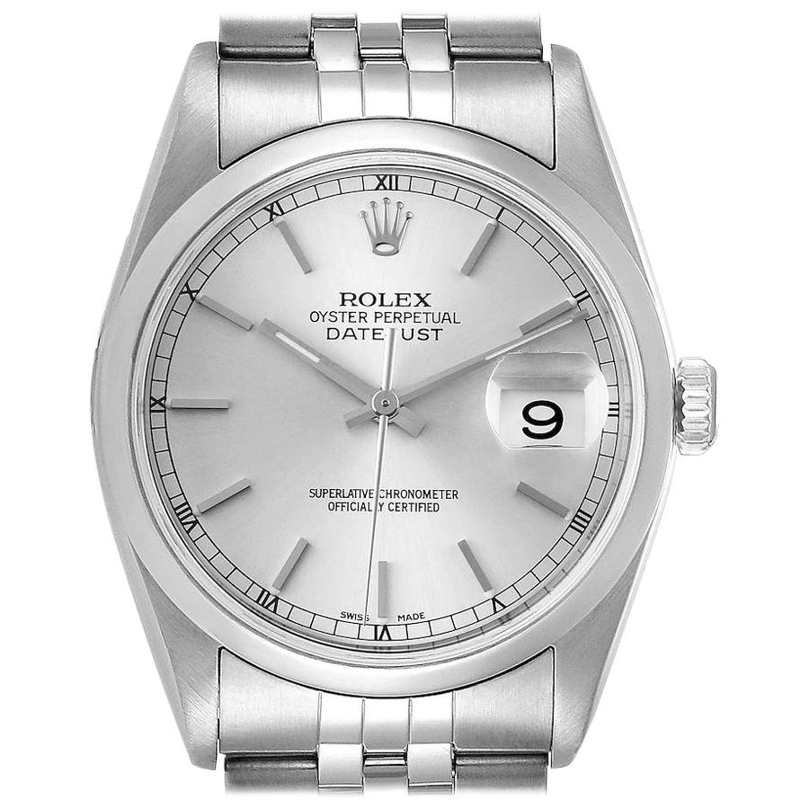 Rolex Datejust 36 Silver Baton Dial Steel Men's Watch 16200 For Sale