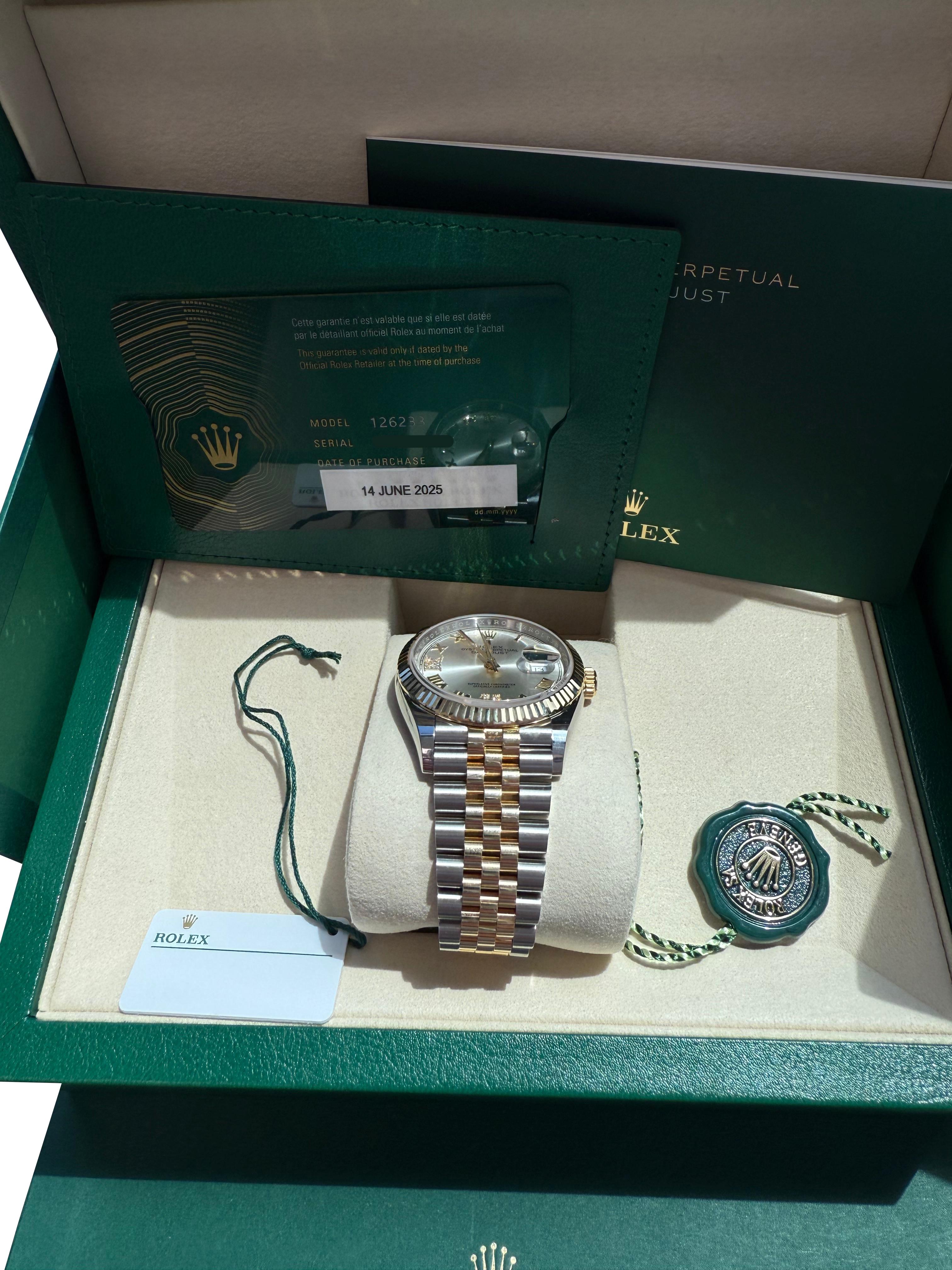 Rolex Datejust 36 Silver Roman 6-9 Diamond Dial Gold Steel Jubilee Watch 126233 For Sale 7