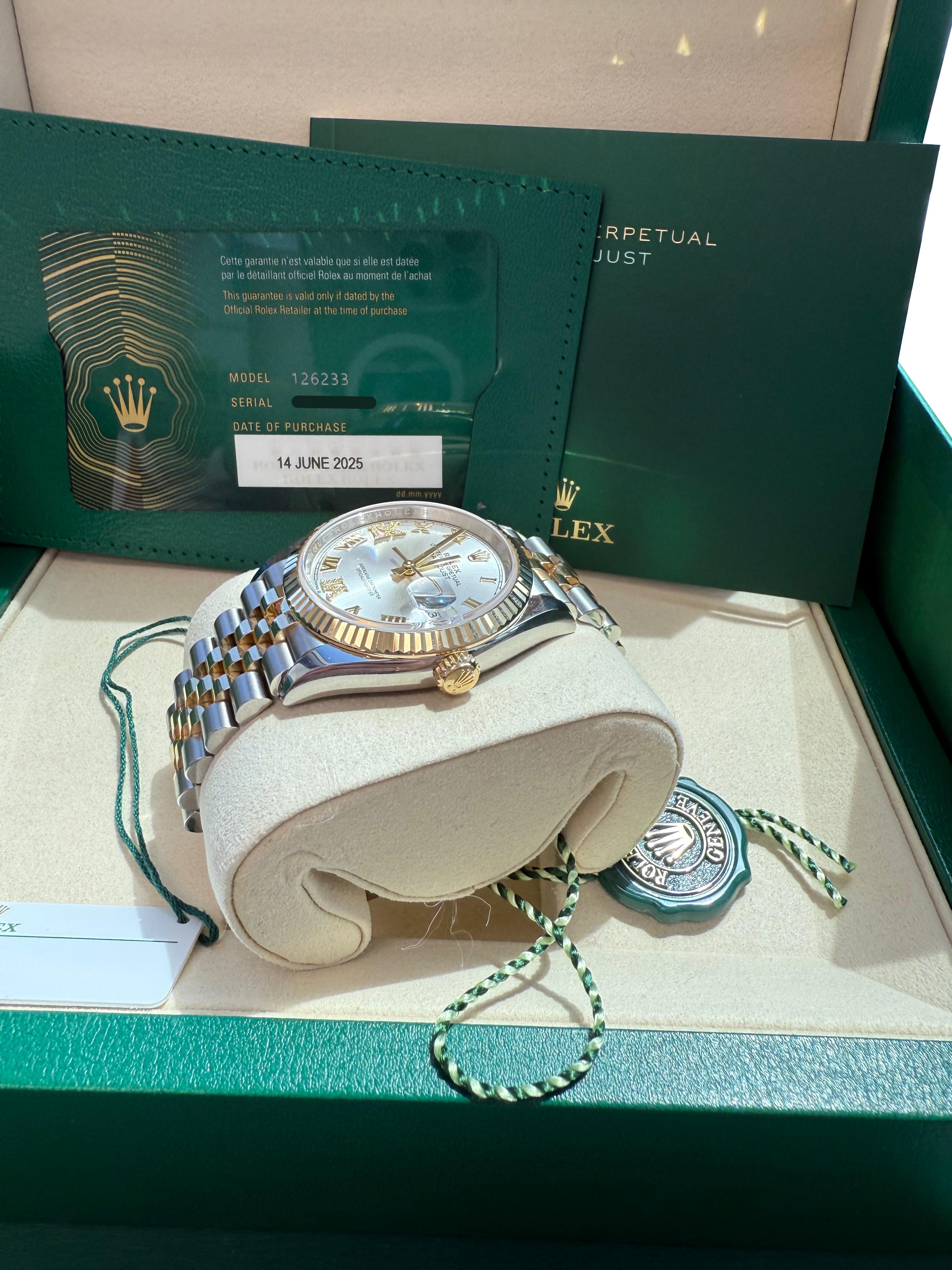 Rolex Datejust 36 Silver Roman 6-9 Diamond Dial Gold Steel Jubilee Watch 126233 For Sale 11