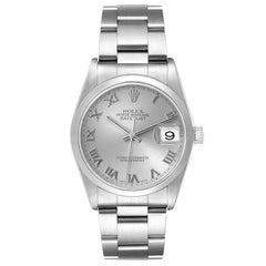 Rolex Datejust 36 Silver Roman Dial Steel Mens Watch 16200 Box Papers