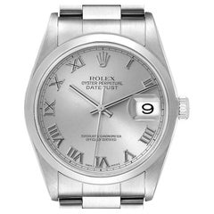 Rolex Datejust 36 Silver Roman Dial Steel Mens Watch 16200 Box Papers