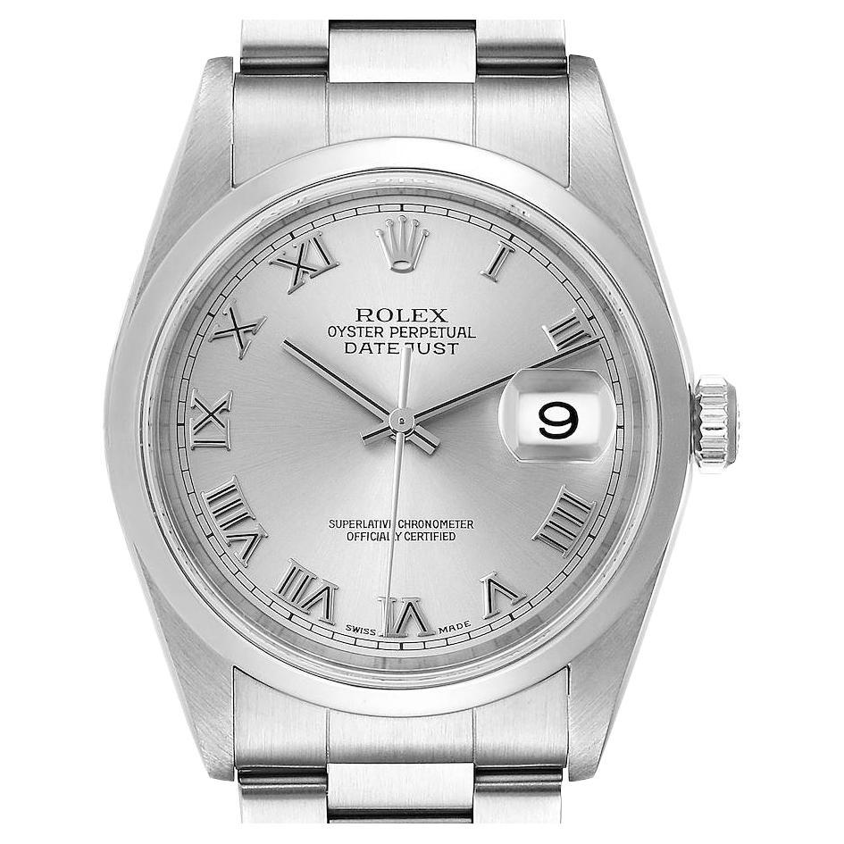 Rolex Datejust 36 Silver Roman Dial Steel Mens Watch 16200