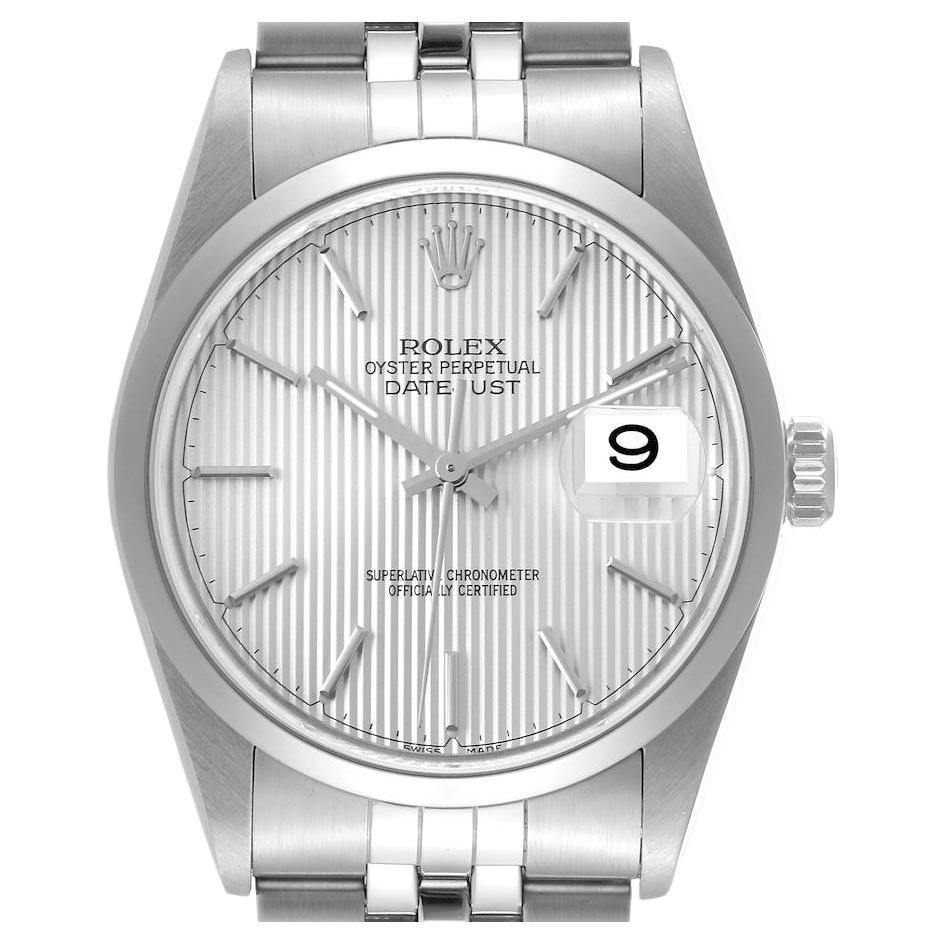 Rolex Datejust 36 Silver Tapestry Dial Smooth Bezel Steel Mens Watch 16200 For Sale