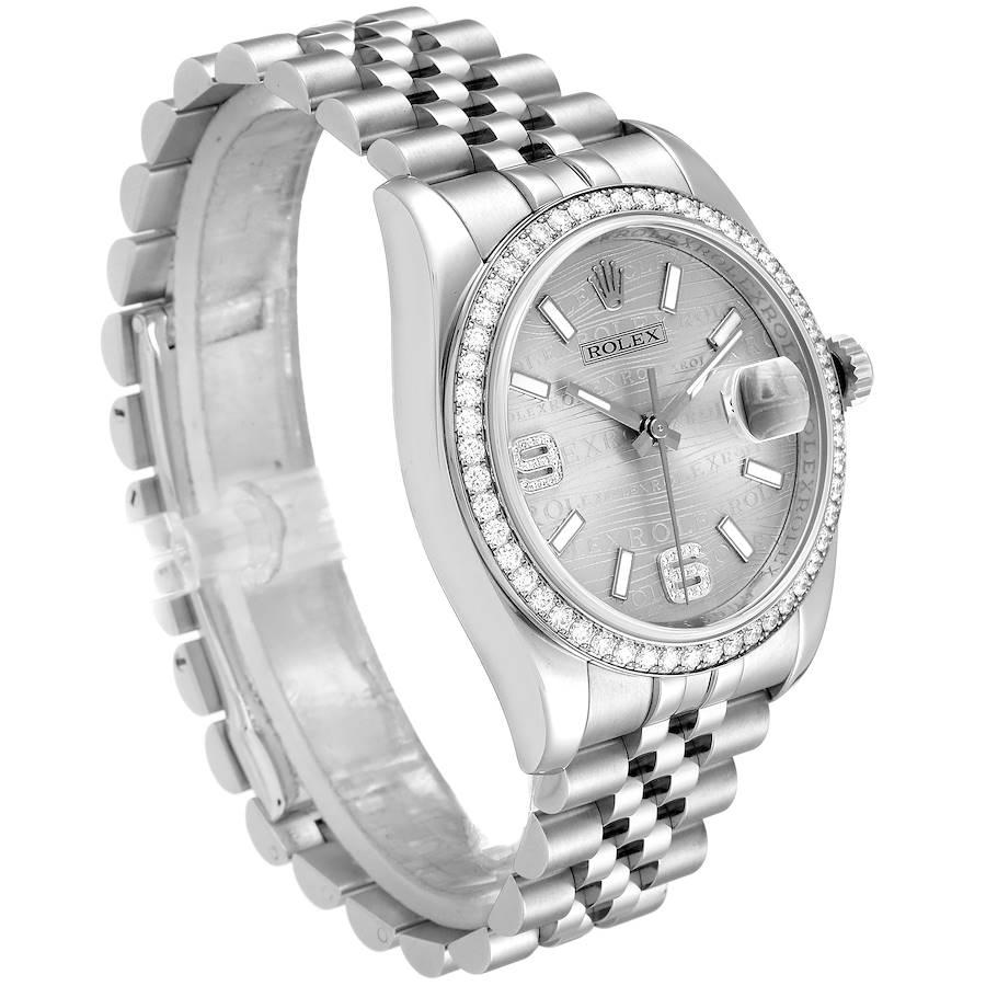 Rolex Datejust 36 Silver Wave Diamond Dial Men's Watch 116244 In Excellent Condition For Sale In Atlanta, GA