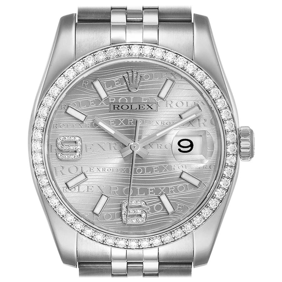 Rolex Datejust 36 Silver Wave Diamond Dial Men's Watch 116244 For Sale