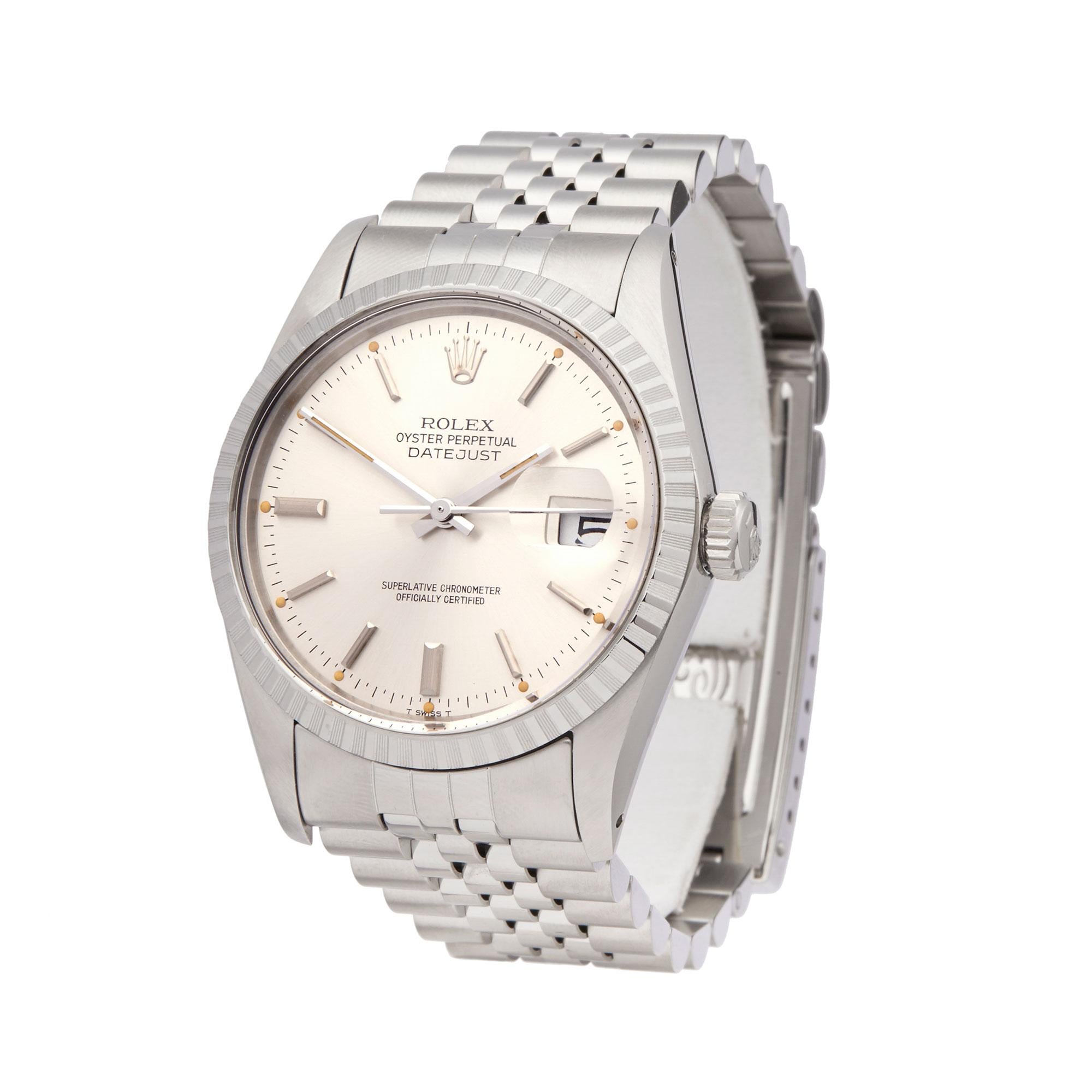 Reference: W5704
Manufacturer: Rolex
Model: Datejust
Model Reference: 16030
Age: Circa 1984
Gender: Men's
Box and Papers: Box Only
Dial: Silver Baton
Glass: Plexiglass
Movement: Automatic
Water Resistance: To Manufacturers Specifications
Case: