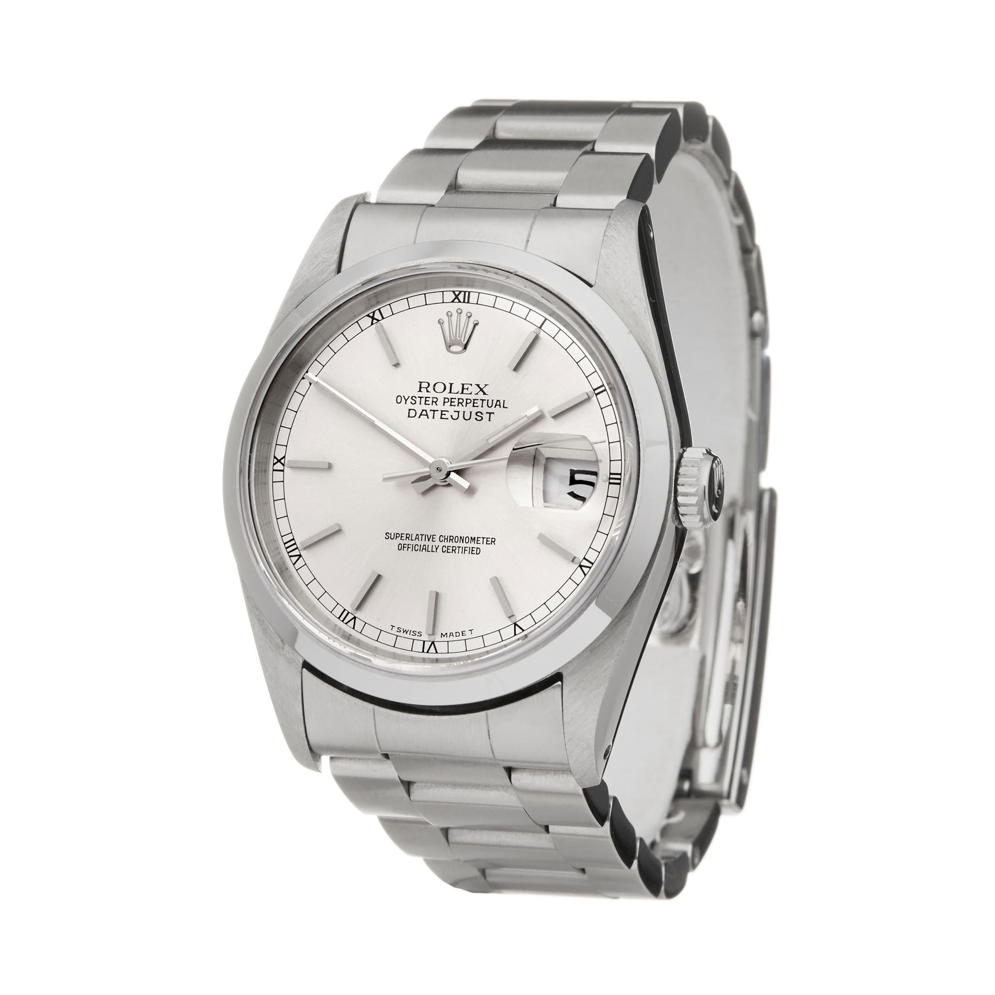 Ref: COM2217
Manufacturer: Rolex
Model: DateJust
Model Ref: 16220
Age: 6th January 1993
Gender: Mens
Complete With: Box & Guarantee
Dial: Silver Baton
Glass: Sapphire Crystal
Movement: Automatic
Water Resistance: To Manufacturers