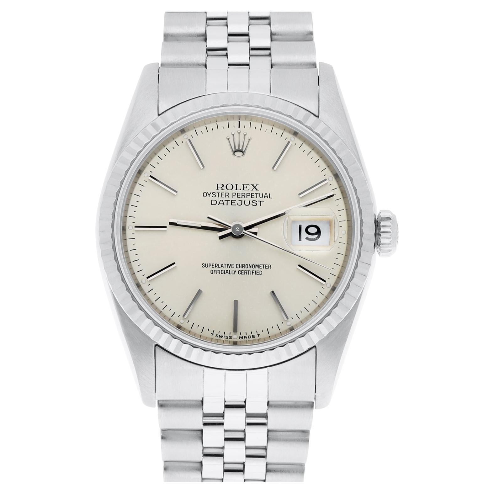 Rolex Datejust 36mm Stainless Steel 16234 Silver Dial, Jubilee Circa 1994 For Sale