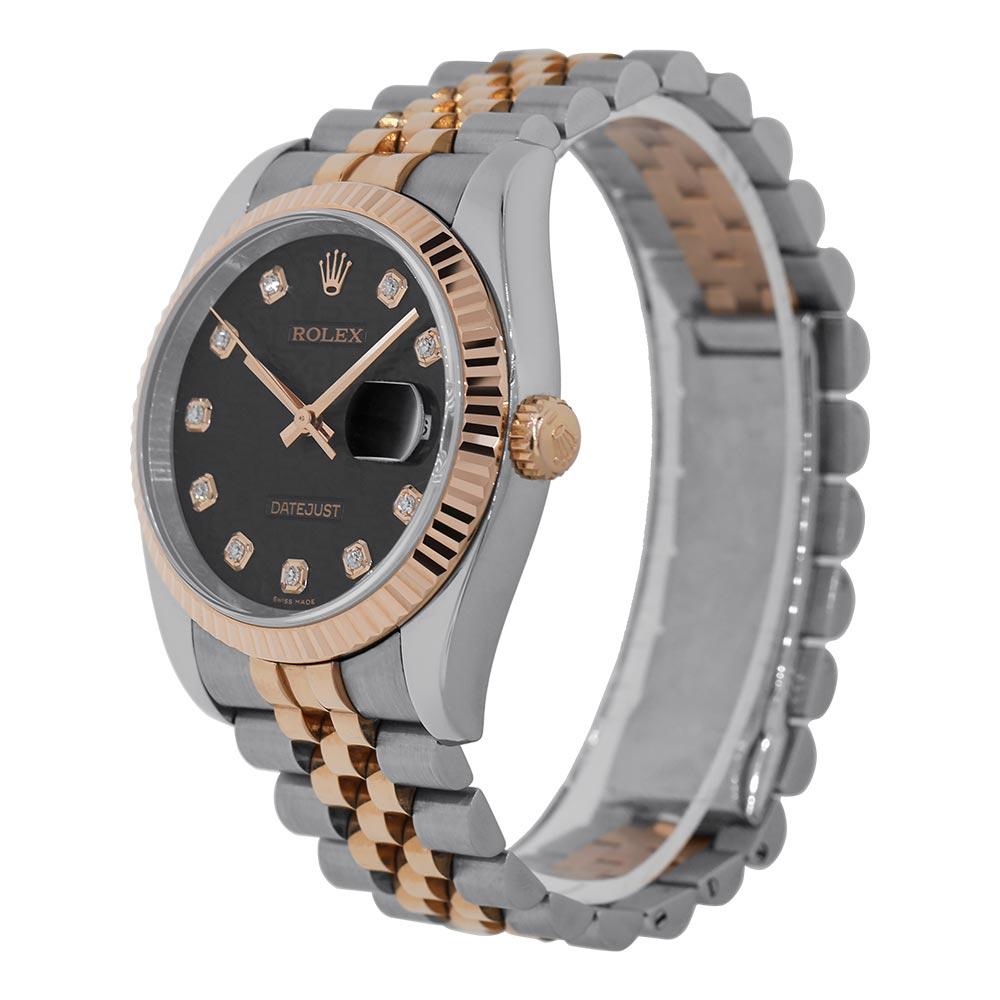 The Datejust 116231 is celebrated with the iconic jubilee dial design that makes it a bit more special than its fello Date just counterparts. The 116231 comes in a rose gold and stainless-steel case that is 36mm in diameter with a monobloc middle