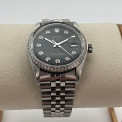 Rolex Datejust 36 Acier inoxydable Cadran noir à diamants avec lunette à diamants personnalisée