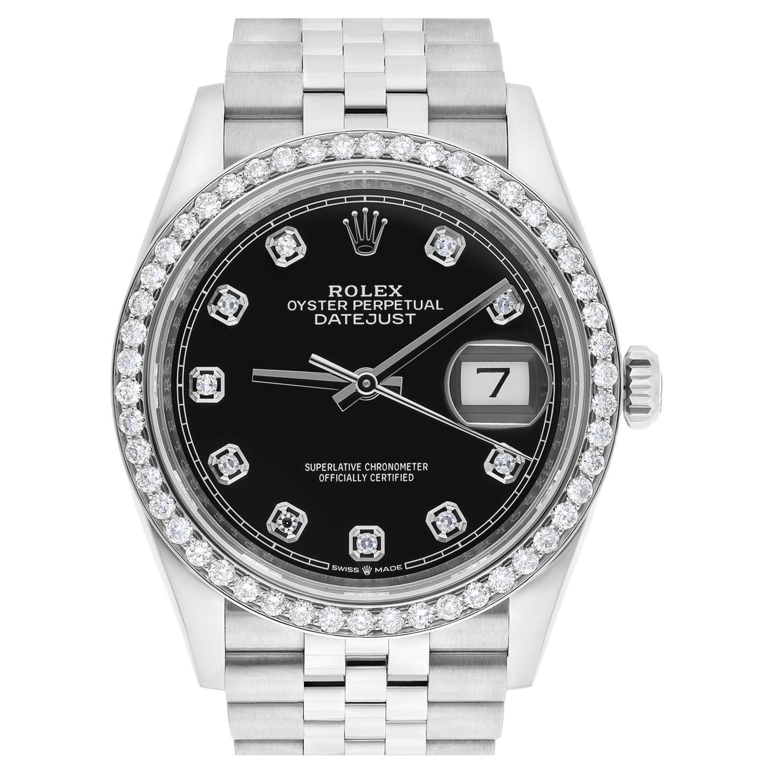 Rolex Datejust 36 Stainless Steel Jubilee Watch 126234 Black Diamond Dial 2023 For Sale