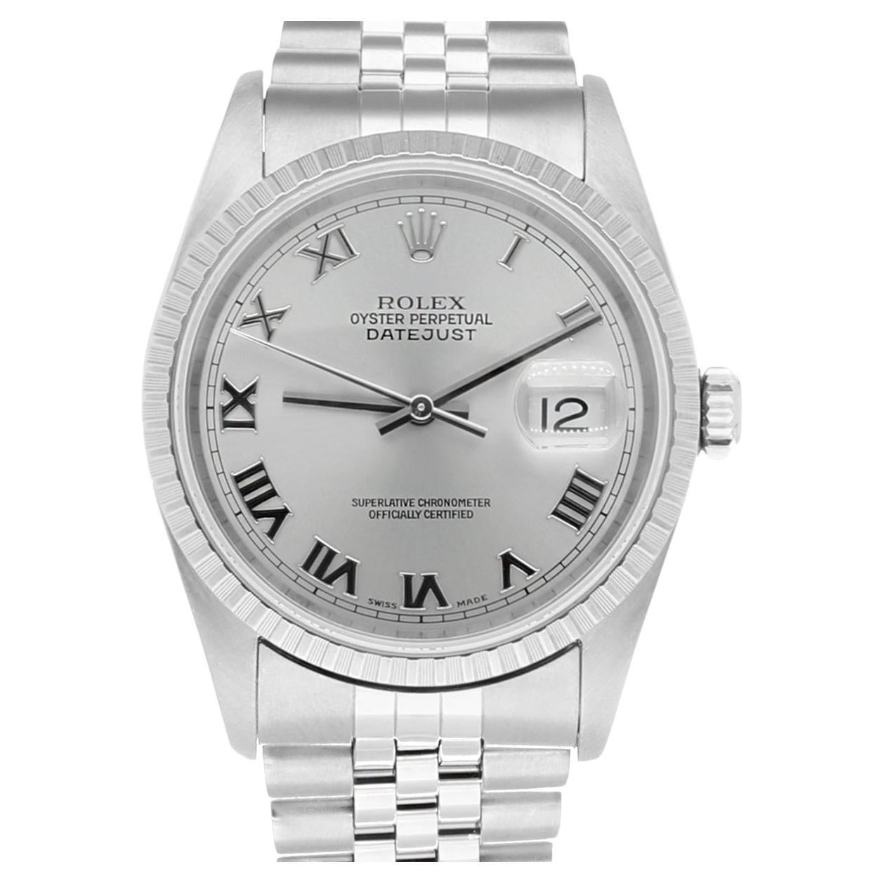 Rolex Datejust 36 Stainless Steel Quickset Watch Silver Roman Dial 16220 For Sale