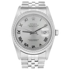 Rolex Datejust 36 Edelstahl Quickset-Uhr mit silbernem römischem Zifferblatt 16220