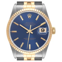 Rolex Datejust 36 Steel 18k Yellow Gold Blue Dial Mens Watch 16233