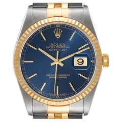 Rolex Datejust 36 Steel 18k Yellow Gold Blue Dial Mens Watch 16233