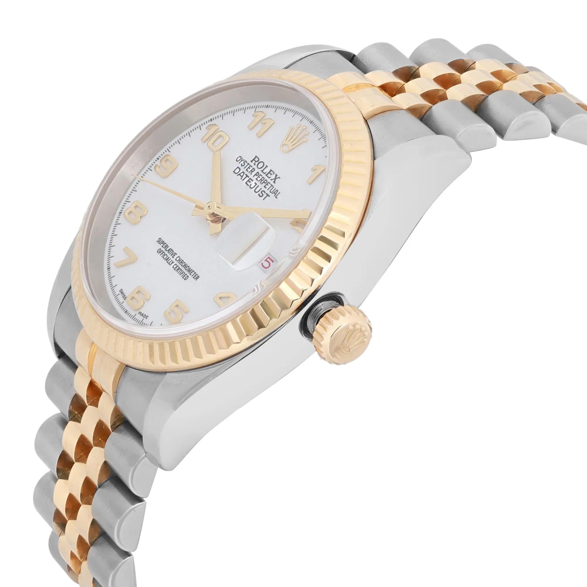 Rolex Datejust 36 Acero Oro Amarillo 18k Esfera Árabe Blanca Reloj 116233 en Bueno estado para la venta en New York, NY