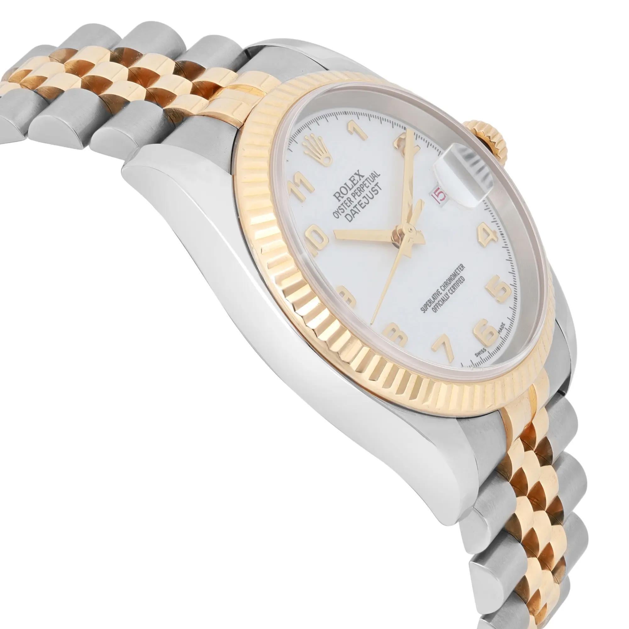 De los hombres Rolex Datejust 36 Acero Oro Amarillo 18k Esfera Árabe Blanca Reloj 116233 en venta