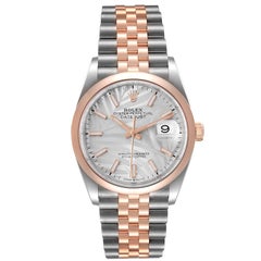 Rolex Datejust 36 Steel EveRose Gold Silver Palm Dial Mens Watch 126201 Unworn
