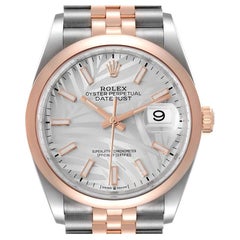Rolex Datejust 36 Stahl EveRose Gold Silber Palm Zifferblatt Herrenuhr 126201 Ungetragen