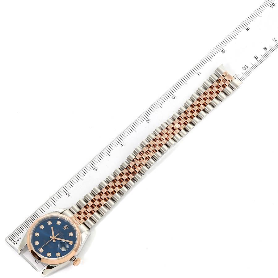 Rolex Datejust 36 Steel EverRose Gold Blue Diamond Dial Watch 116201 For Sale 6