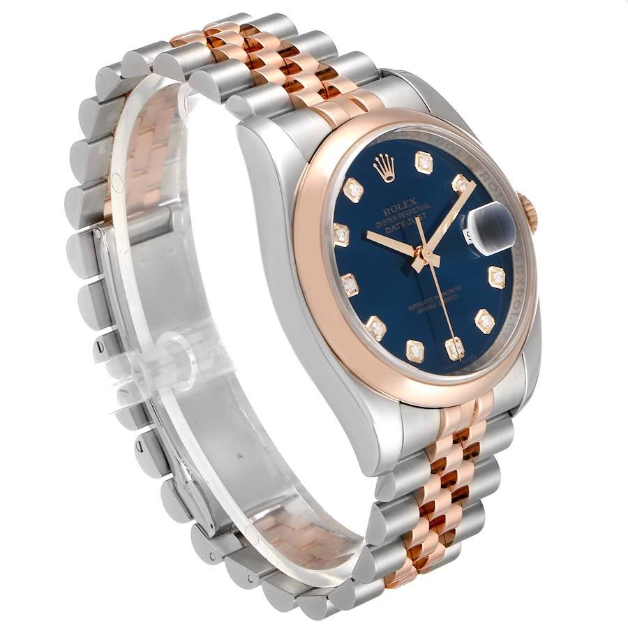 Rolex Datejust 36 Steel EverRose Gold Blue Diamond Dial Watch 116201 In Excellent Condition For Sale In Atlanta, GA
