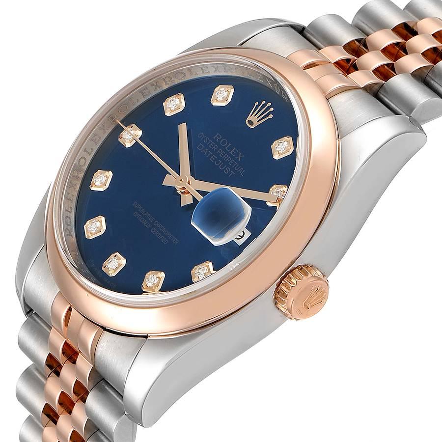 Rolex Datejust 36 Steel EverRose Gold Blue Diamond Dial Watch 116201 For Sale 1