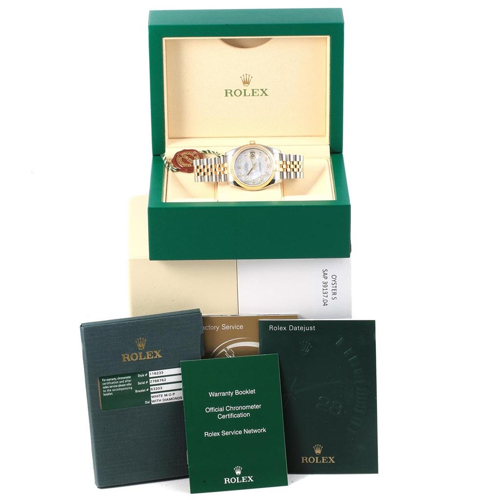 Rolex Datejust 36 Steel Gold Mother of Pearl Diamond Watch 116233 Box Card 9